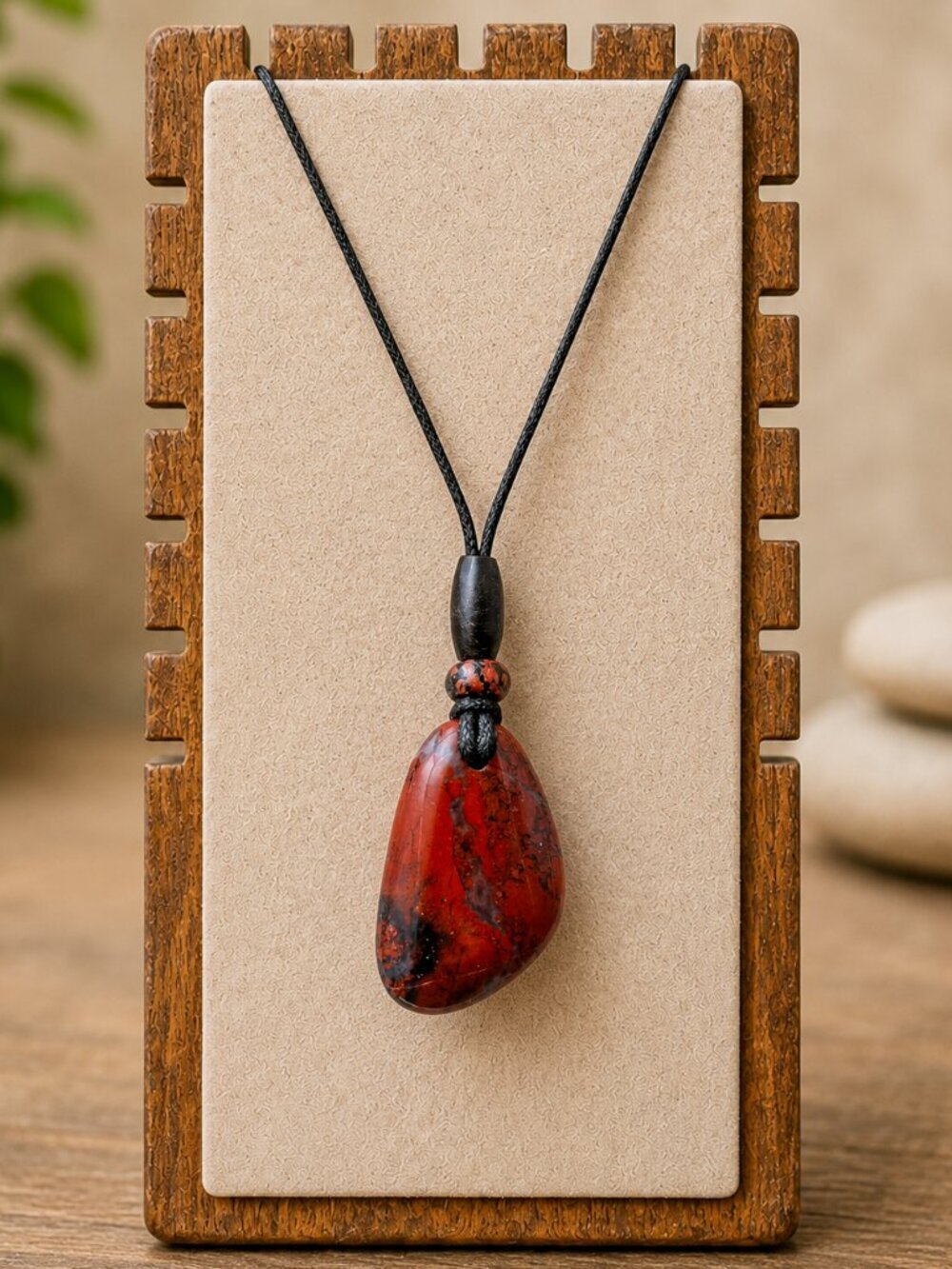 Brecciated Jasper Gemstone Pendant Red Black | Handmade - Picture 1 of 7